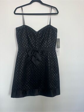 Laundry By Shelli Segal Black Lace-Effect Bow-Front Mini Dress